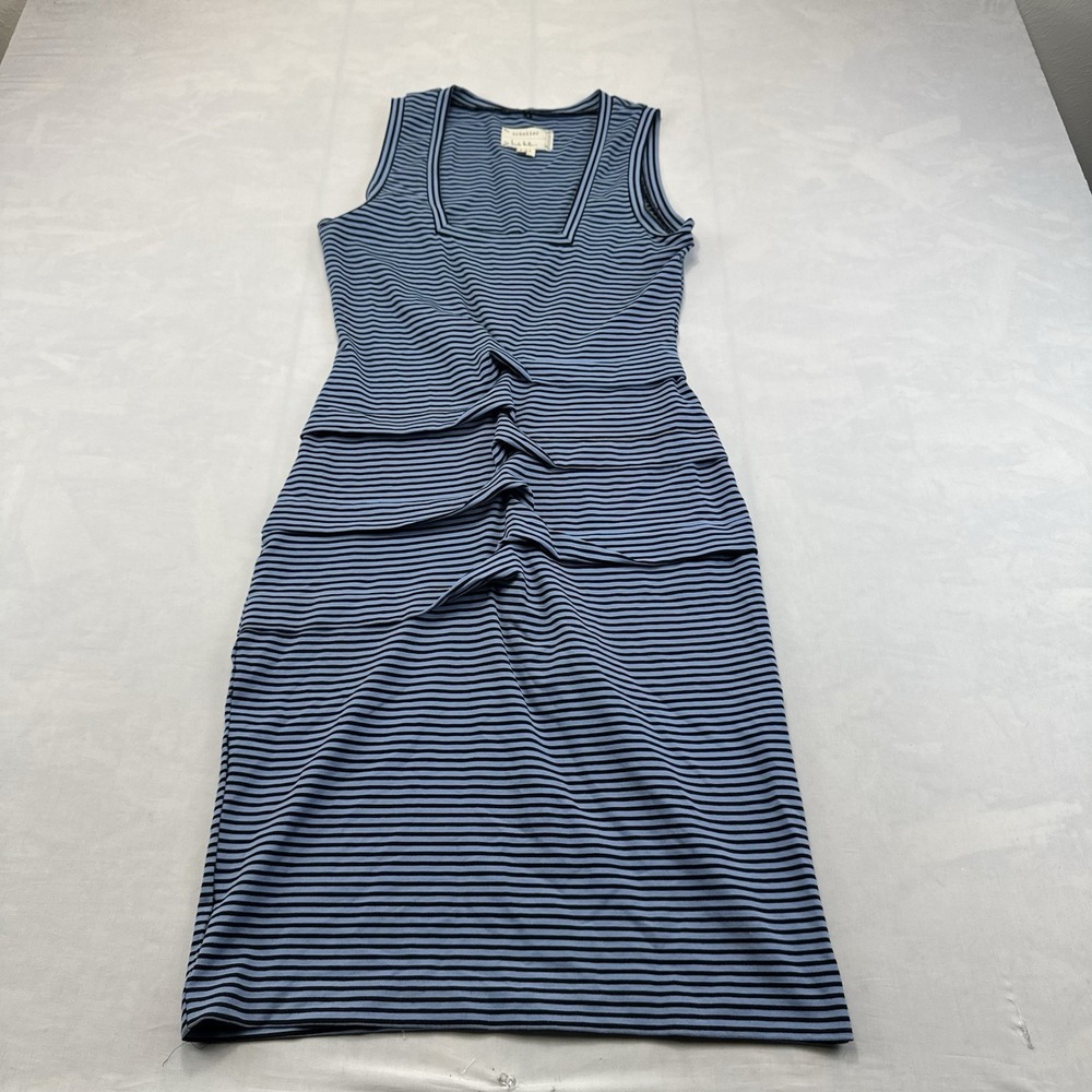 Nicole Miller Artelier Women's Blue Black Striped Ruched Sleeveless Dress S